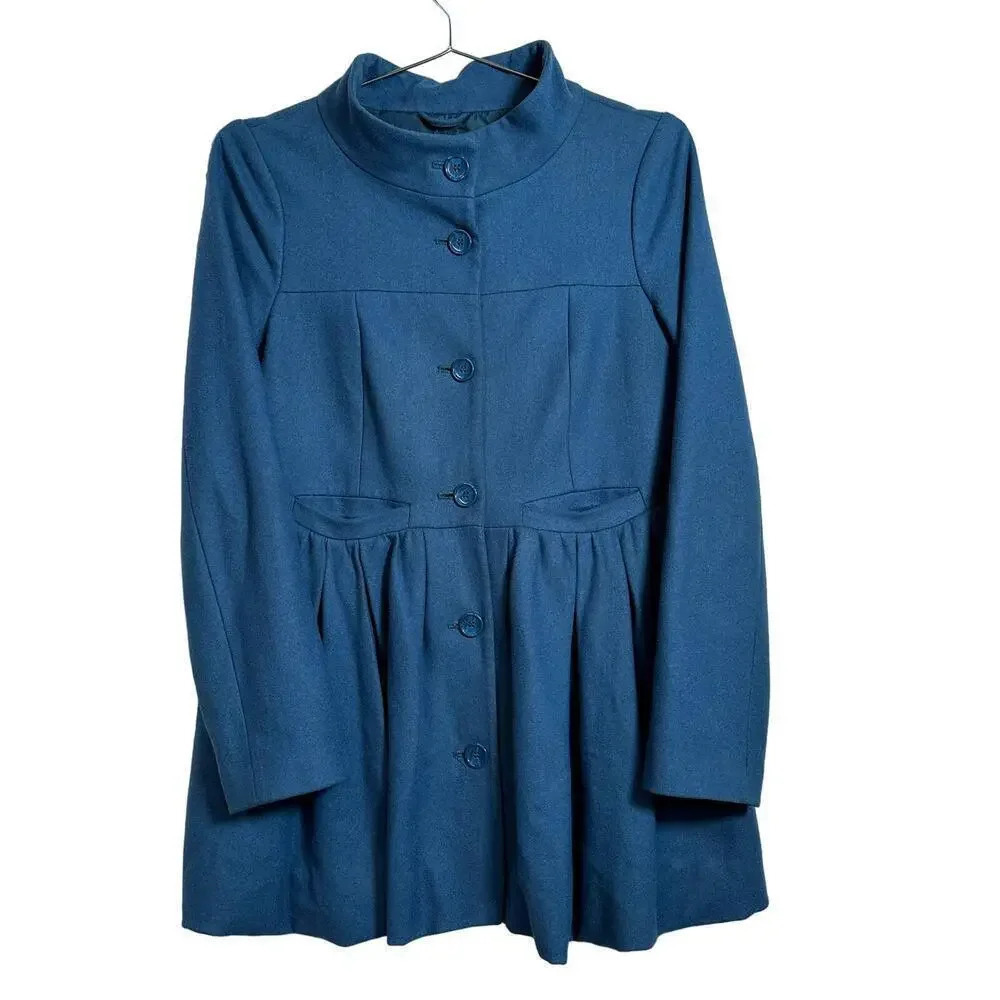 H&M Fit ‎ and Flare Blue Wool Blend Peacoat 8